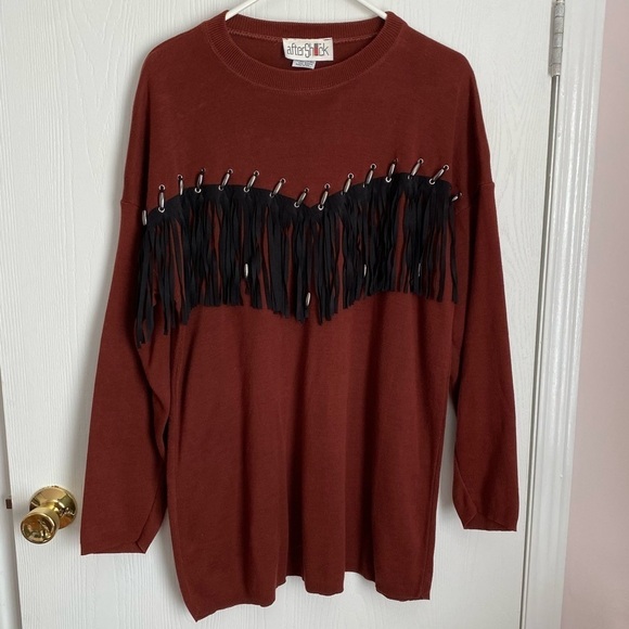 AfterShock Vintage Rust Fringe Sweater Size XL - Picture 3 of 13